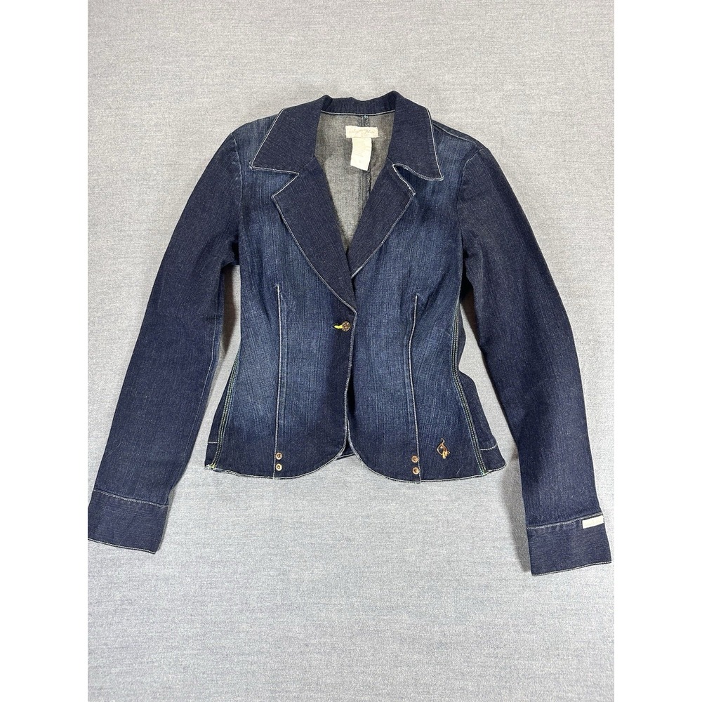 Vintage Y2K Baby Phat Denim Blazer Jacket Women S Dark Wash Cat Logo 2000s